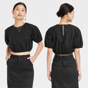 XL - Womens Slim Fit Puff Short Sleeve Top - A New Day - Black